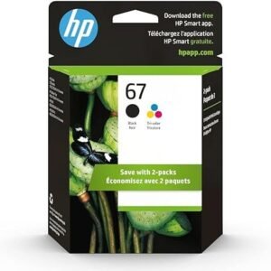 HP 67 Black/Tri-color Ink Cartridges (2 Count - Pack of 1) | Works with HP DeskJet 1255, 2700, 4100 Series, HP ENVY 6000, 6400 Series | Eligible for Instant Ink | 3YP29AN